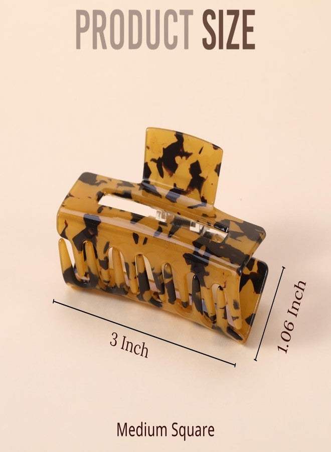 LuSeren 4 Pack 3 Inch Hair Claw Clips for Women, Medium Rectangle Acetate Jaw Clips, Checkered & Tortoise Style, Strong Hold Non-Slip Hair Accessories for Girls - Image 2